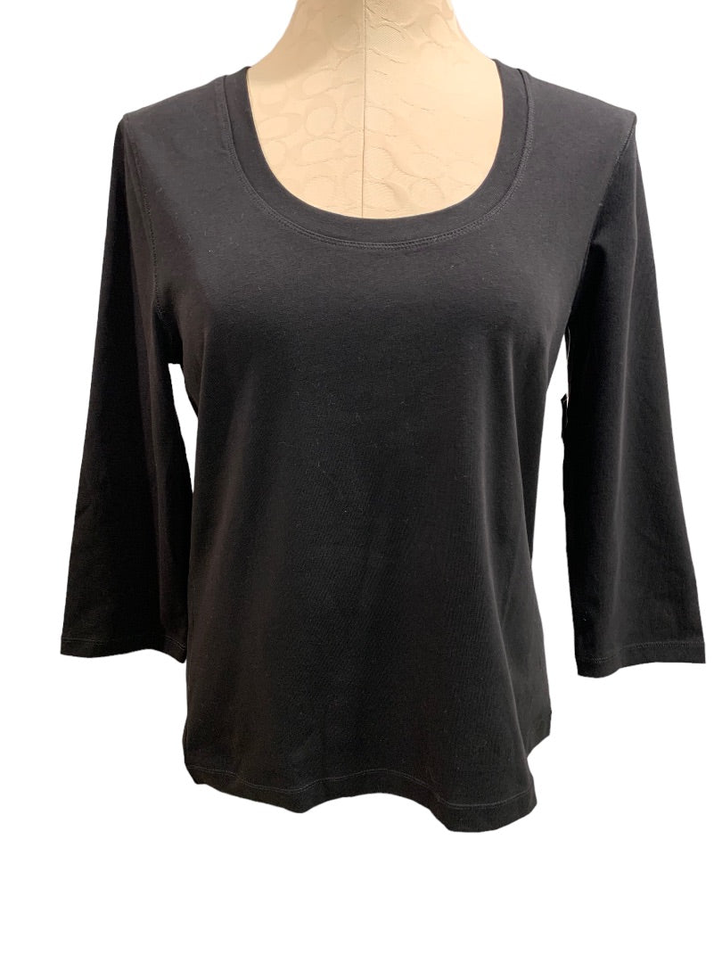 Large Petite Preswick & Moore Women's New Black Scoop Neck 3/4 Sleeve Tshirt