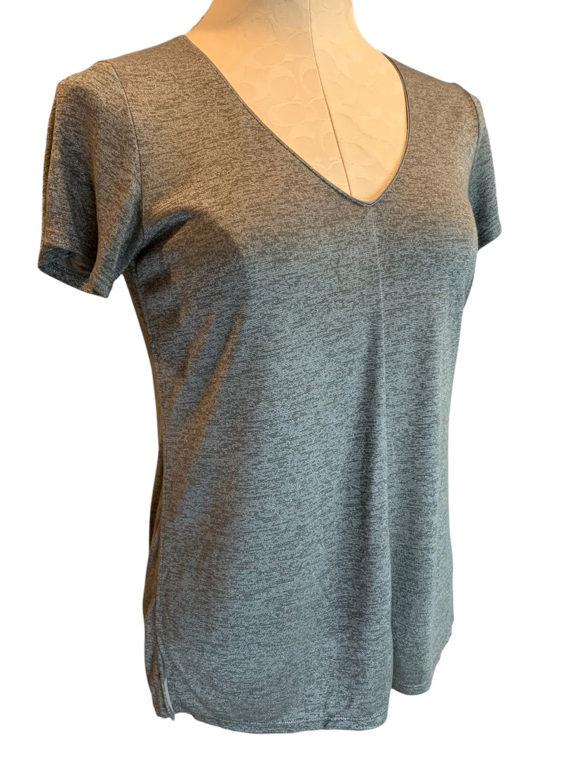 XS Vince. Women's Heathered Gray Short Sleeve V-Neck Tshirt Loose Fit