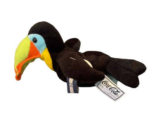 Coca Cola International Beanie 7.5" Plush  Toolu the Toucan Honduras Bottle of Coke 1999