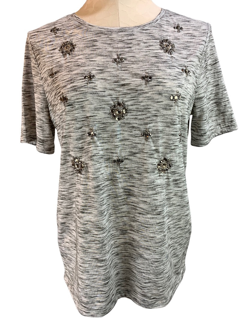 Medium Loft Women's Short Sleeve Gray Tshirt Embellished Design