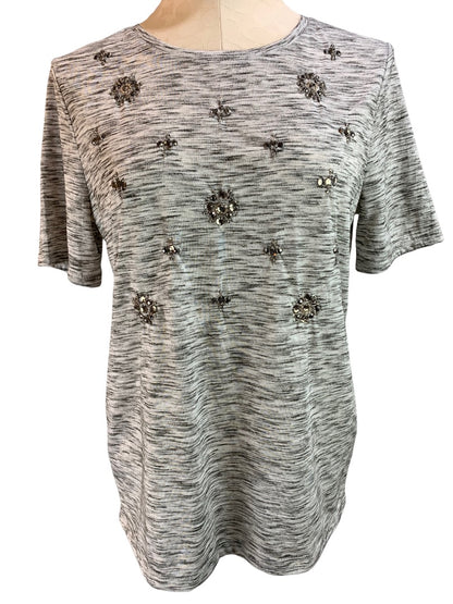 Medium Loft Women's Short Sleeve Gray Tshirt Embellished Design