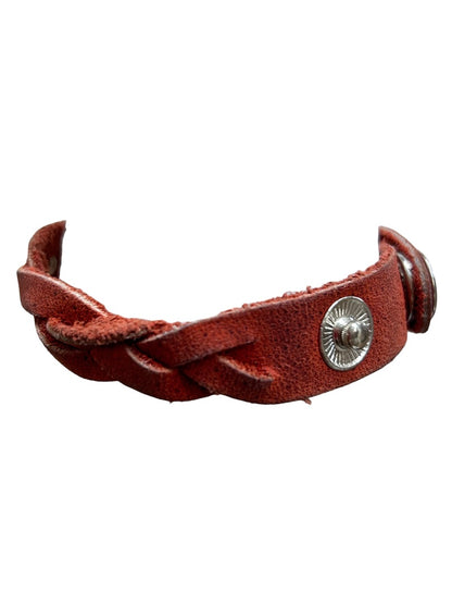 Braided Red Leather Bracelet Snap Closure "Strength" 7" or 7.5"