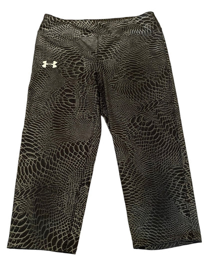 Large Under Armour Youth Girl's Capri Athletic Pants Fitted Heat Gear Black Metallic Print