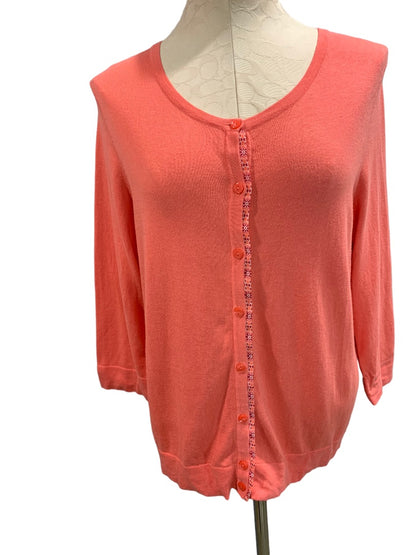 Large Petite Talbots Women's Coral Split Back Lightweight Cardigan