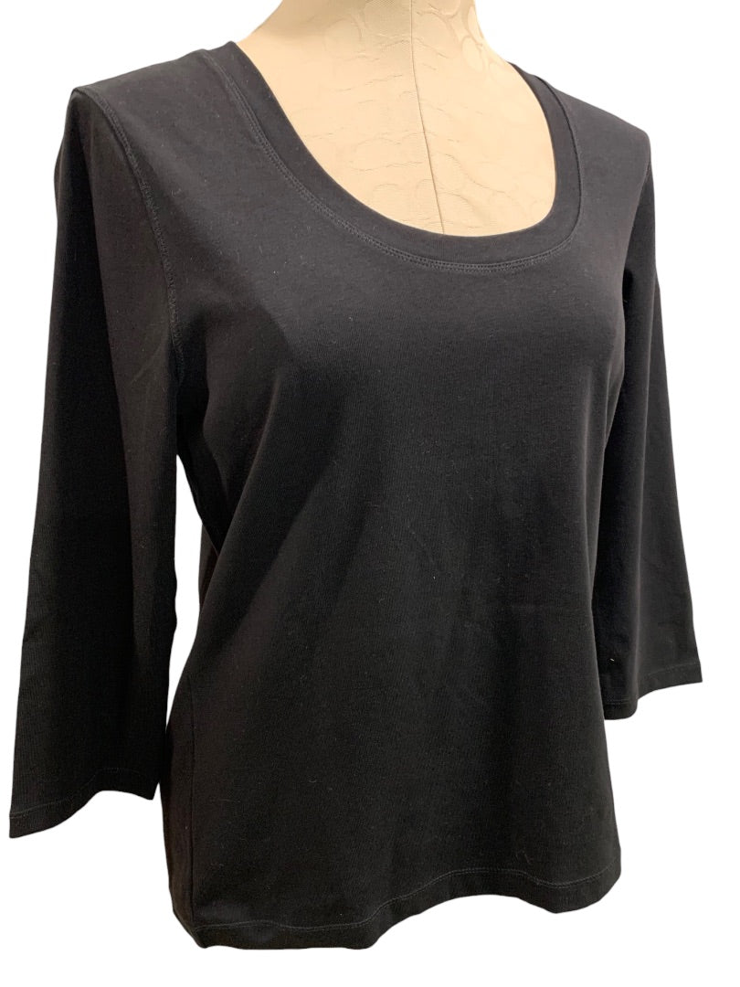 Large Petite Preswick & Moore Women's New Black Scoop Neck 3/4 Sleeve Tshirt