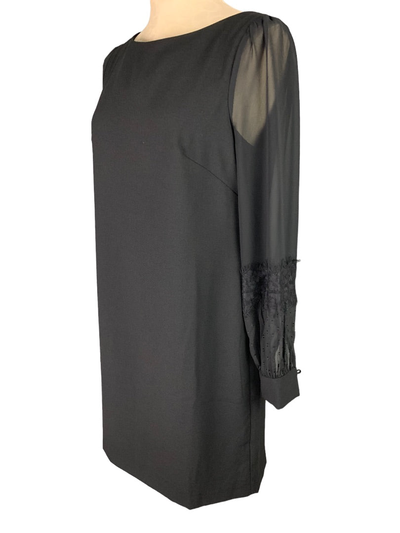 6 Ann Taylor Black Shift Dress Sheer Sleeve Back Zip Knee Length