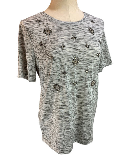 Medium Loft Women's Short Sleeve Gray Tshirt Embellished Design