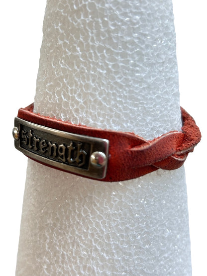 Braided Red Leather Bracelet Snap Closure "Strength" 7" or 7.5"