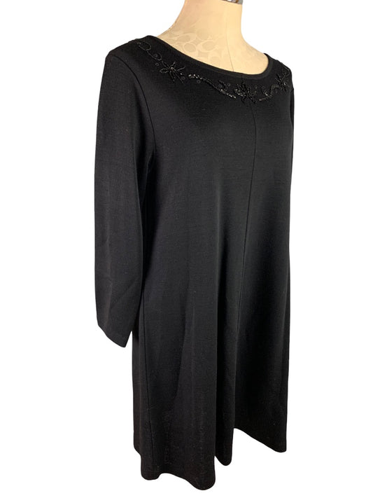 Medium Liz Claiborne Dresses Vintage 1990s Black Wool Blend Sweater Dress Beaded Neckline