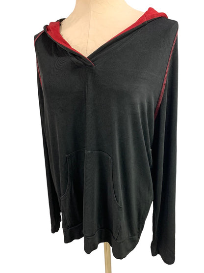 XL Chico's Travelers Women's Black Red Contrast Stitch Pull Over Hoodie Travel Knit