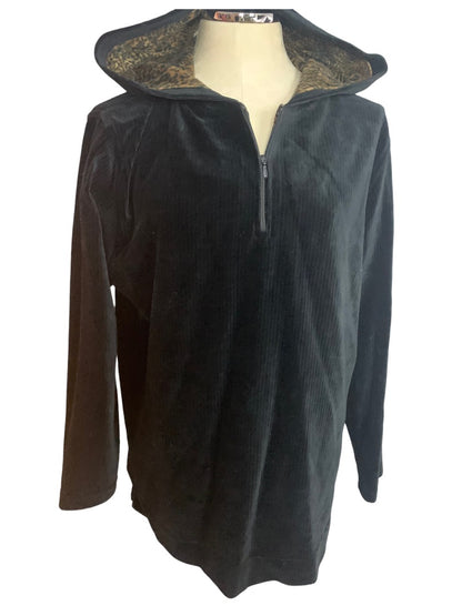 Medium Jones New York New Women's Black Corduroy Pullover 1/2 Zip Hooded Jacket