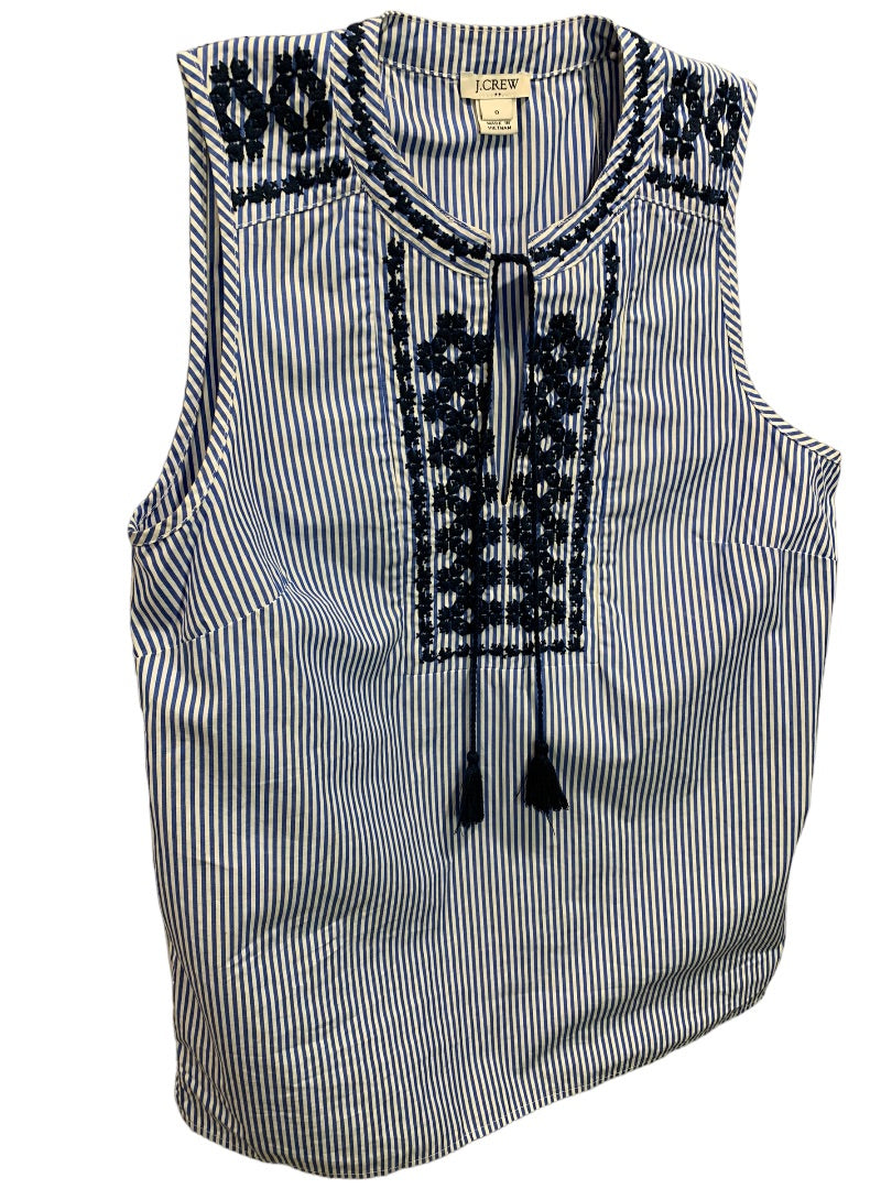 Size 0 J.Crew Women's Embroidered Striped Tank Boho Style H4922