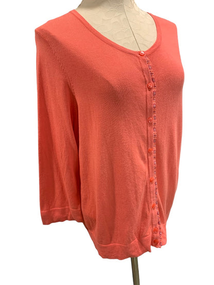 Large Petite Talbots Women's Coral Split Back Lightweight Cardigan