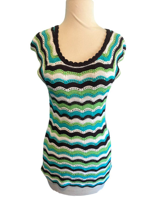 Medium Milly of NY Cashmere Blend Chevron Cap Sleeve Sweater