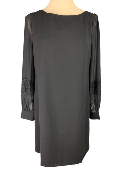 6 Ann Taylor Black Shift Dress Sheer Sleeve Back Zip Knee Length