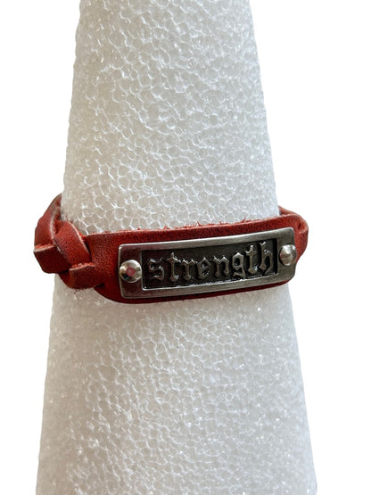 Braided Red Leather Bracelet Snap Closure "Strength" 7" or 7.5"