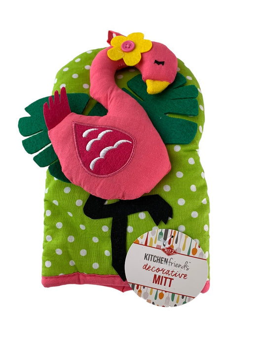 Ritz New Kitchen Friends Decorative Oven Mitt Flamingo Pink Green Polka Dots