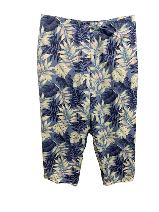 Size 14P Charter Club Petite Women's Blue Tropical Print Lightweight Lined Capri Pants Y2K