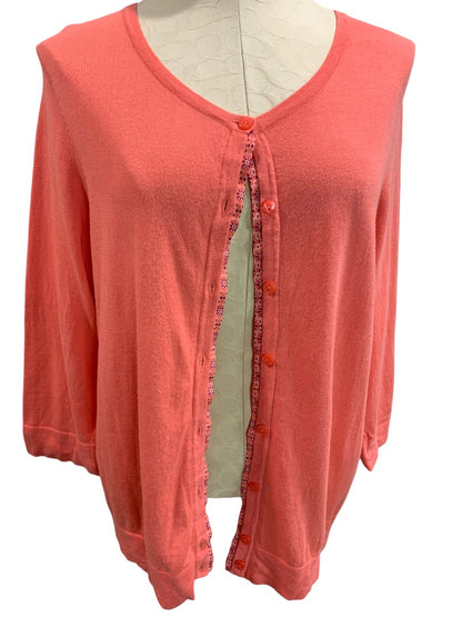 Large Petite Talbots Women's Coral Split Back Lightweight Cardigan