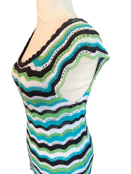 Medium Milly of NY Cashmere Blend Chevron Cap Sleeve Sweater