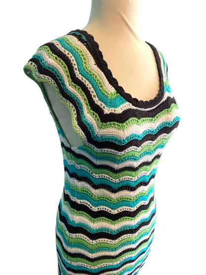 Medium Milly of NY Cashmere Blend Chevron Cap Sleeve Sweater