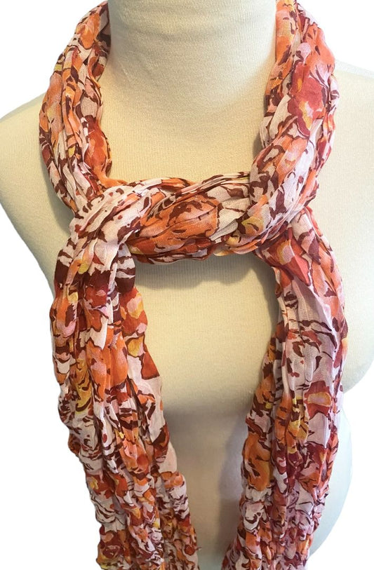 Floral Crinkle Scarf Red, Orange, Pink & White