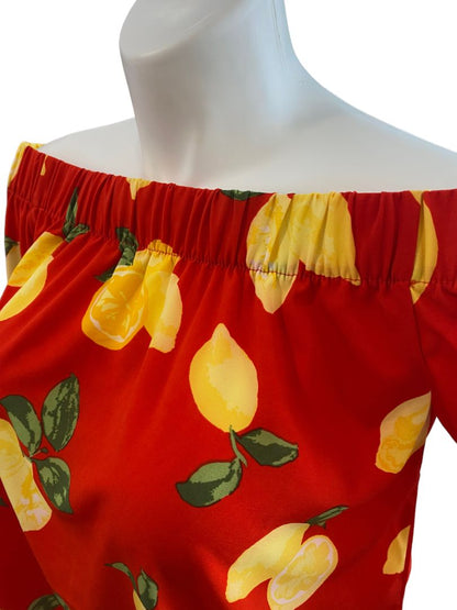 Medium Mudpie Off Shoulder Bell Sleeve Blouse Lemons Red Yellow