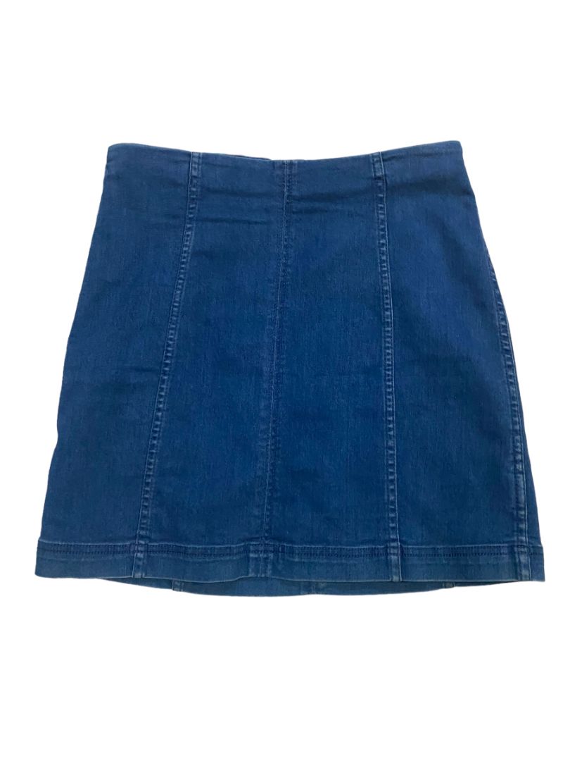 12 Free People Blue Denim Skirt Straight Stretch