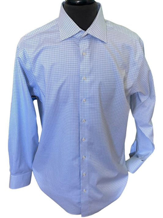 XL (16.75 x 35) Proper Cloth Blue Cross Check Long Sleeve Button Down Shirt Spread Collar