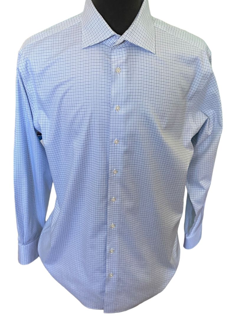 XL (16.75 x 35) Proper Cloth Blue Cross Check Long Sleeve Button Down Shirt Spread Collar