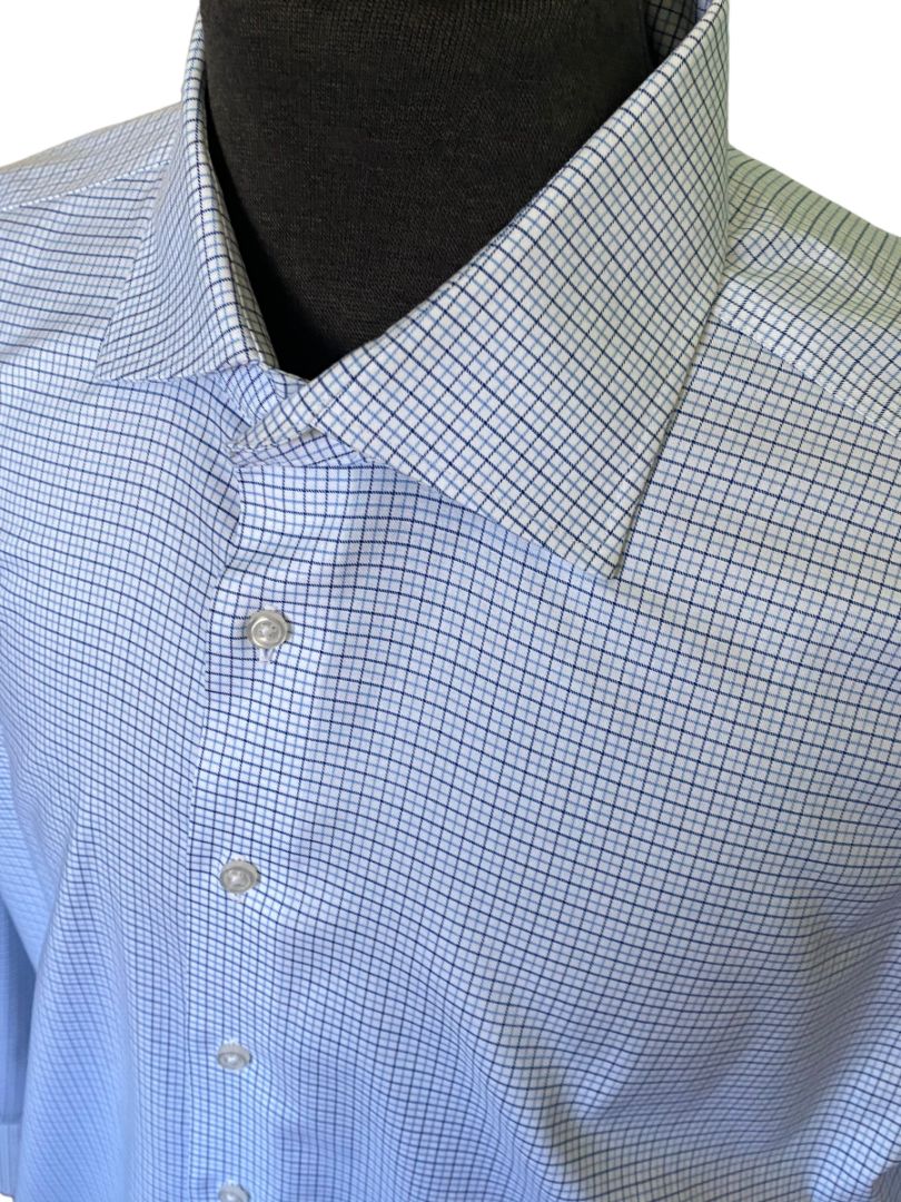 XL (16.75 x 35) Proper Cloth Blue Cross Check Long Sleeve Button Down Shirt Spread Collar