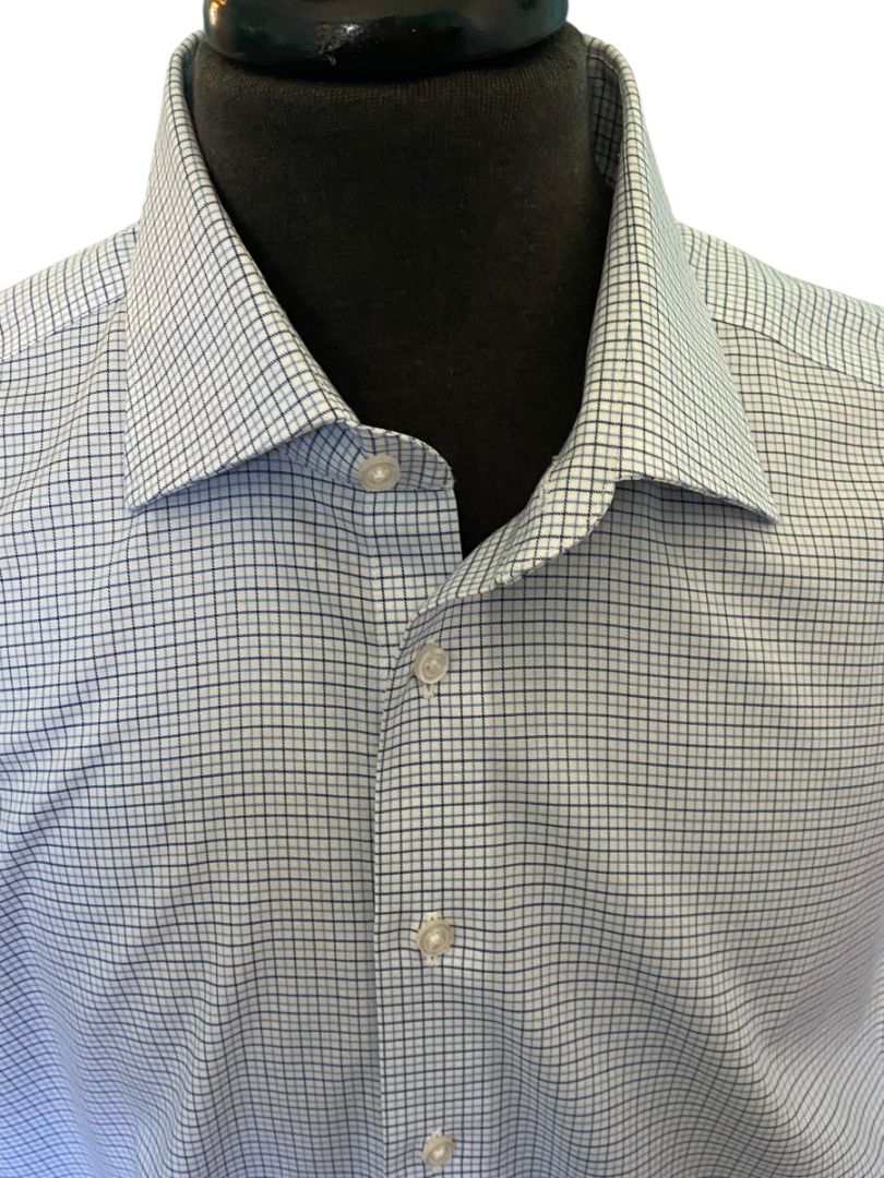 XL (16.75 x 35) Proper Cloth Blue Cross Check Long Sleeve Button Down Shirt Spread Collar