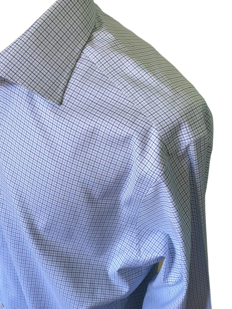 XL (16.75 x 35) Proper Cloth Blue Cross Check Long Sleeve Button Down Shirt Spread Collar