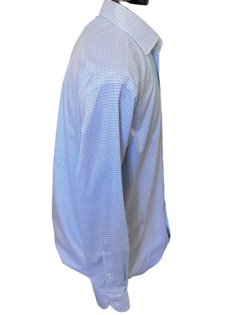 XL (16.75 x 35) Proper Cloth Blue Cross Check Long Sleeve Button Down Shirt Spread Collar