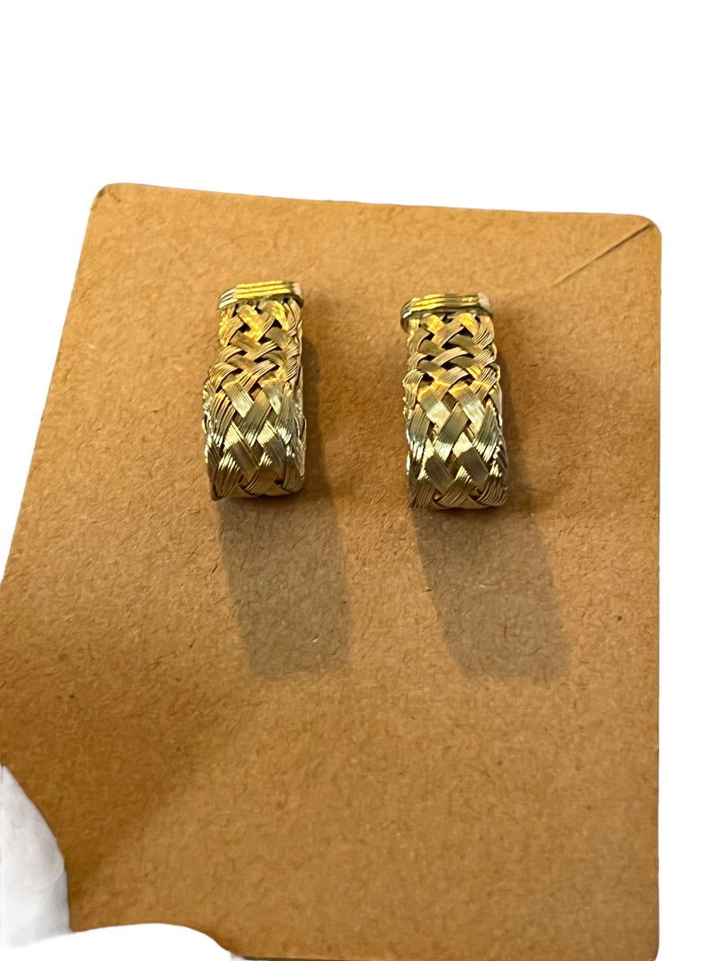 Vintage Braided Gold Tone Earrings Loop Drop Pierced  1 1/16" drop and 3/8" wide