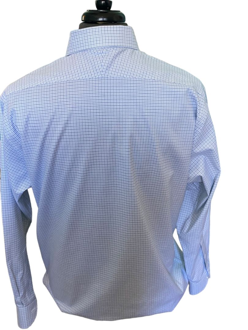 XL (16.75 x 35) Proper Cloth Blue Cross Check Long Sleeve Button Down Shirt Spread Collar