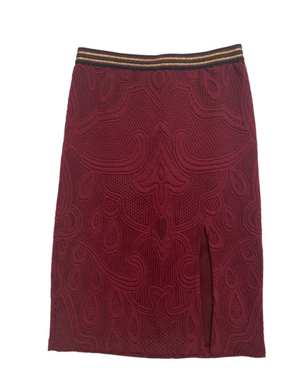 Medium Maeve Anthro Burgundy Elastic Waist Pull On Skirt Puffy Patterned Soft