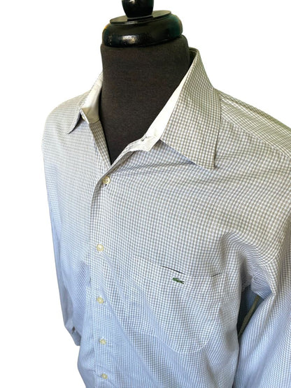 Large (42) Lacoste Men's Brown & White Plaid Button Down Shirt