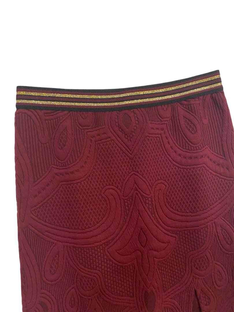 Medium Maeve Anthro Burgundy Elastic Waist Pull On Skirt Puffy Patterned Soft