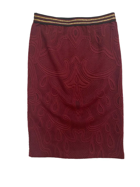 Medium Maeve Anthro Burgundy Elastic Waist Pull On Skirt Puffy Patterned Soft