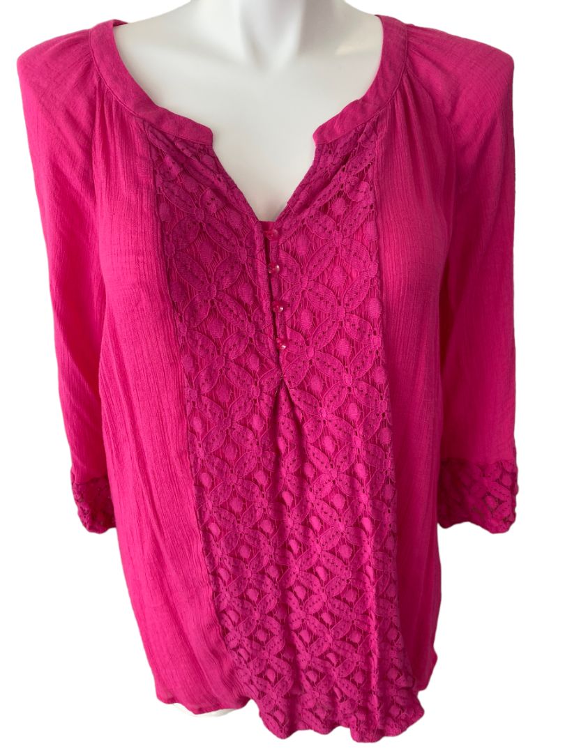 3X Counterparts Fushia Pink Crepe and Lace Tunic