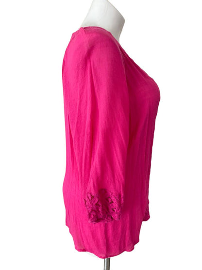 3X Counterparts Fushia Pink Crepe and Lace Tunic