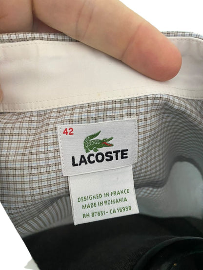 Large (42) Lacoste Men's Brown & White Plaid Button Down Shirt