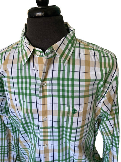 XL Timberland Button Down Plaid Shirt Green Brown White Men's