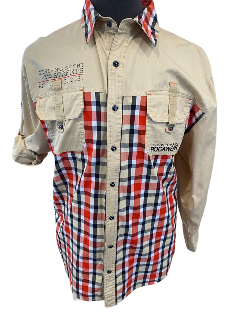 XL Rocawear Men's Button Down Shirt "Survivors of the Wild Streets" Roll-Tab Sleeve