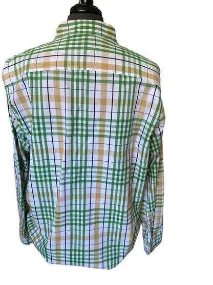 XL Timberland Button Down Plaid Shirt Green Brown White Men's