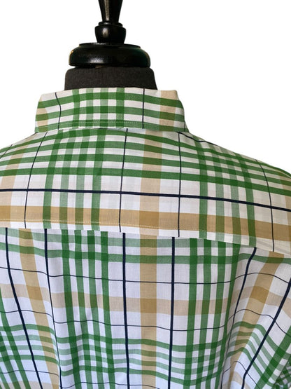 XL Timberland Button Down Plaid Shirt Green Brown White Men's