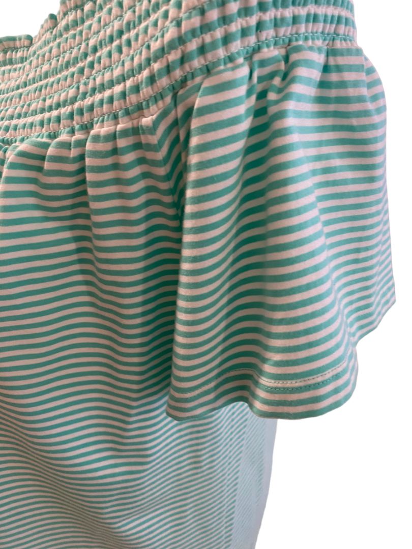 XL Vineyard Vines Off Shoulder Green White Striped Dress