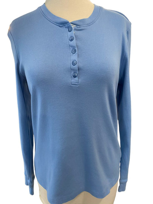 Small LL Bean Slate Blue  Long Sleeve Henley Shirt Blouse