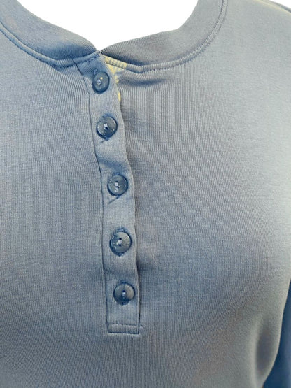 Small LL Bean Slate Blue  Long Sleeve Henley Shirt Blouse